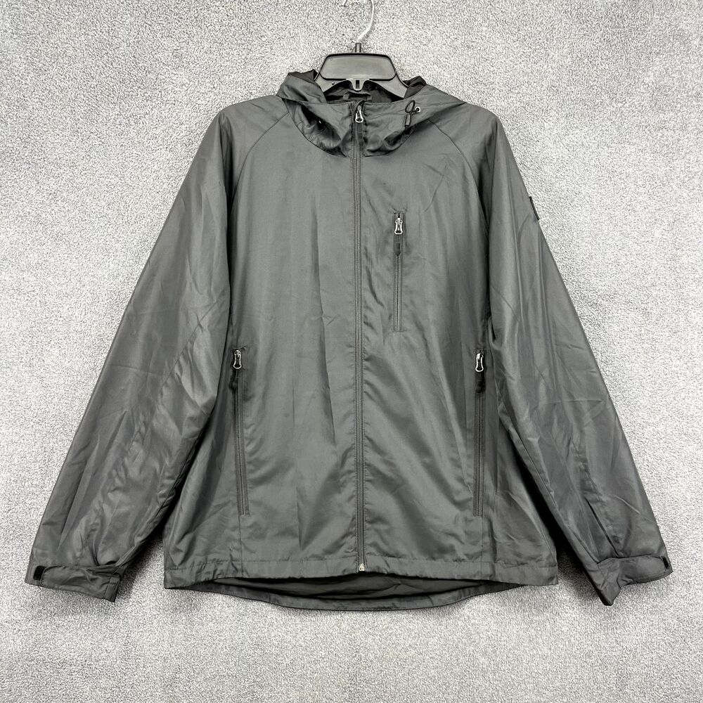 Reel Life Jacket Mens Large Gray Water Resistant hooded Fishing Hiking windbreak